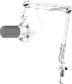 FIFINE Dynamic Microphone with Boom Arm, Studio Vocal XLR Microphone, Podcast USB Mic Kit for PC with Mute Button, Volume Knob, Headphone Jack, for Streaming Recording-AmpliTank K688CT White - Image 2