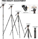 Fluid Head Tripod, COMAN Video Camera Tripod Monopod Aluminium Alloy 70.8 inch Detachable and Quick Release Plate for DJI Canon Nikon Sony DSLR Camera Black Max Load 17.6lb - Image 7