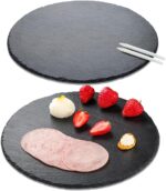 Natural Slate Cheese Charcuterie Board Set of 2, Premium Serving Platter for Charcuterie, Cheese, Appetizers | Placements Black Slate for Laser Engraving Rustic Kitchenware Entertaining 11.8in - Image 2