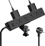 40W Fast Charging Station,Desk Clamp Power Strip 20W USB C,8 Outlets,8 USB Ports,4 USB C and 4 USB A, Office Furniture Nightstand Edge Mount Surge Protector, 14AWG Cord, Fits 1.9" Tabletop Edge - Image 2