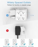 Surge Protector 8 Outlet Extender, TESSAN Multi Outlet Splitter with 3 USB Wall Charger (1 USB C Port), 3-Sided Multiple Plug Power Strip 1700J, Charging Station for Home Office Dorm Room - Image 6