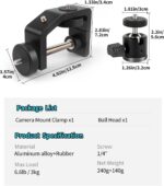 Universal C-Clamp with 1/4 Screw Rubber 360°Rotatable Ball Head Camera Mount Adapter for Tripod Monopod Desk Mount Holder LCD Monitor Flash Cart Bench Worktable Light Stand Rod Hook Shelves Cross Bar - Image 8