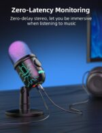 Gaming Microphone, USB Computer Microphone for PC, Mac, PS4/5, Condenser Podcast Mic for Studio Recording, YouTube, Streaming, with Headphone Jack, Led Light, Mute, Gain, Noise Cancellation - Image 5