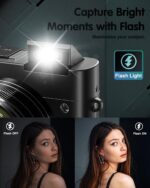 4K Digital Camera for Photography, 64MP Autofocus Vlogging Camera for YouTube with Selfie Lens, Compact Travel Video Camera with Flash, 16X Zoom, Anti-Shake, 32GB Card, 2 Batteries(Black) - Image 7