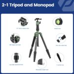 Fotopro 59" Carbon Fiber Travel Tripod, Compact Camera Tripod with Metal Ball Head, Detachable Monopod with Quick Release Plate and Bag, Load up to 8KG/17.63lbs - Image 7