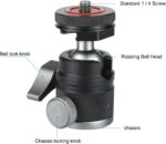 Mini Ball Head with 1/4" Hotshoe Mount Adapter 360 Degree Rotatable Aluminum Tripod Head for DSLR Cameras HTC Vive Tripods Monopods Camcorder Light Stand - Image 3