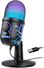 Gaming Microphone, USB Computer Microphone for PC, Mac, PS4/5, Condenser Podcast Mic for Studio Recording, YouTube, Streaming, with Headphone Jack, Led Light, Mute, Gain, Noise Cancellation - Image 2