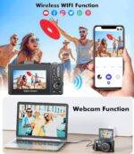 4K Digital Camera for Photography, WiFi 64MP UHD Vlogging Camera with 18X Digital Zoom, Super Wide-Angle Lens, 3" 180° Flip Screen, 32GB SD Card, Black - Image 4