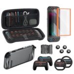 Switch 2 Accessories Bundle for Nintendo, 16 in 1 Game Kit: Carrying Case, Two Screen Protector with Alignment Frame, Steering Wheel for Mario Kart, Grip for joycon Controller Console Protective Cover - Image 2
