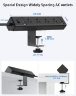 40W Fast Charging Station,Desk Clamp Power Strip 20W USB C,8 Outlets,8 USB Ports,4 USB C and 4 USB A, Office Furniture Nightstand Edge Mount Surge Protector, 14AWG Cord, Fits 1.9" Tabletop Edge - Image 4