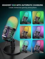 Gaming Microphone, USB Computer Microphone for PC, Mac, PS4/5, Condenser Podcast Mic for Studio Recording, YouTube, Streaming, with Headphone Jack, Led Light, Mute, Gain, Noise Cancellation - Image 4