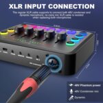 Podcast Equipment Bundle for 2, Audio Interface with XLR Condenser Microphone, and 3.5mm Mic,RGB, Mute,48V Phantom Power for Streaming,Gaming,Recording-Black (H1) - Image 7