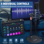 Podcast Equipment Bundle for 2, Audio Interface with XLR Condenser Microphone, and 3.5mm Mic,RGB, Mute,48V Phantom Power for Streaming,Gaming,Recording-Black (H1) - Image 6