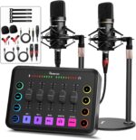 Podcast Equipment Bundle for 2, Audio Interface with XLR Condenser Microphone, and 3.5mm Mic,RGB, Mute,48V Phantom Power for Streaming,Gaming,Recording-Black (H1) - Image 2
