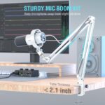 FIFINE Dynamic Microphone with Boom Arm, Studio Vocal XLR Microphone, Podcast USB Mic Kit for PC with Mute Button, Volume Knob, Headphone Jack, for Streaming Recording-AmpliTank K688CT White - Image 3