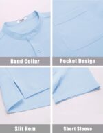 COOFANDY Men's White Solid Casual Short Sleeve Band Collar Henley Shirt with Pocket - Image 6