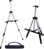 U.S. Art Supply 66" Silver Metal Tripod Easel Display - Adjustable 18"- 5.5', Holds 36" Canvas - Floor/Tabletop Easel Stand, for Sign Display, Painting, Poster Board, Canvas - Portable Bag - Image 2