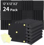 24 Packs Acoustic Foam Panels 2" X 12" X 12", Soundproofing Foam Noise Cancelling Foam with 120 PCS Double-Side adhesive - Image 2