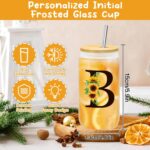 Sunflower Personalized Gifts for Women,12pcs Sunflower Initial Gifts,Initial Glass Cup,Monogrammed Gifts for Women,Birthday Gifts for Women,Sunshine Get Well Gifts for Women,Mom-B - Image 4