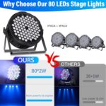 Stage Par Lights,160W 80 LED RGBW 4IN1 DJ Stage Par Can Lights for Parties Sound Activated Auto by DMX Control Stage Uplights for Events Wedding Disco Party Live Band DJ Show Stage Lighting - Image 6