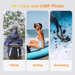 Digital Camera - 4K 56MP 33FT UHD Underwater Camera for Snorkeling with 32GB Card Dual-Screen Compact Waterproof Dustproof Floatable Camera - Autofocus Point and Shoot 1500mAh Battery (Yellow) - Image 6