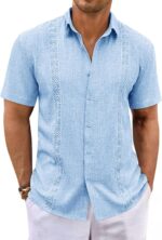 Runcati Mens Guayabera Shirts Button Down Cuban Casual Short Sleeve Shirt Summer Linen Beach Mexican Wedding Tops - Image 2