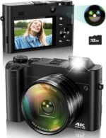 4K Digital Camera for Photography, 64MP Autofocus Vlogging Camera for YouTube with Selfie Lens, Compact Travel Video Camera with Flash, 16X Zoom, Anti-Shake, 32GB Card, 2 Batteries(Black) - Image 2