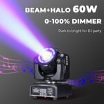 Moving Head Lights 60W LED Stage Lights RGBW Beam Halo Cycle Strip DJ Lighting, DMX 512 Sound Activation for Event Parties Wedding Church Live Band Show - Image 7