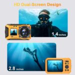 Digital Camera - 4K 56MP 33FT UHD Underwater Camera for Snorkeling with 32GB Card Dual-Screen Compact Waterproof Dustproof Floatable Camera - Autofocus Point and Shoot 1500mAh Battery (Yellow) - Image 5