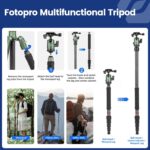 Fotopro 59" Carbon Fiber Travel Tripod, Compact Camera Tripod with Metal Ball Head, Detachable Monopod with Quick Release Plate and Bag, Load up to 8KG/17.63lbs - Image 4