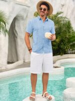 Runcati Mens Guayabera Shirts Button Down Cuban Casual Short Sleeve Shirt Summer Linen Beach Mexican Wedding Tops - Image 5