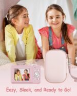 Camera Case for Digital Camera CAMKORY DC403 FHD 1080P/ KODAK PIXPRO FZ55/ FZ45/ STUOGYUM DC402-AF, SD Card Storage Travel Carry Cute Case Bag Small (Pink) - Image 6