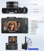 4K Digital Camera for Photography, WiFi 64MP UHD Vlogging Camera with 18X Digital Zoom, Super Wide-Angle Lens, 3" 180° Flip Screen, 32GB SD Card, Black - Image 9