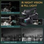 6K Camcorder Video Camera 64MP IR Night Vision Vlogging Camera for YouTube 18X Digital Zoom 4.0 Inch Touch Screen Video Camera with WiFi, Microphone, Remote Control, 64GB SD Card,Stabilizer - Image 4
