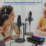 Podcast Equipment Bundle for 2, Audio Interface with XLR Condenser Microphone, and 3.5mm Mic,RGB, Mute,48V Phantom Power for Streaming,Gaming,Recording-Black (H1) - Image 3