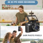 Digital Camera for Photography and Vlogging, 4K Autofocus YouTube Camera with 3" 180° Flip Screen, WiFi, 18X Zoom, Flash, 2 Batteries & 32GB SD Card - Image 3
