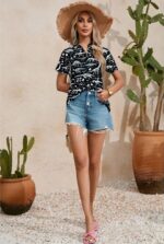 UNIQUEONE Dinosaur Shirt Women Cute Dinosaur Graphic Tees Hawaiian Dino Button up Tops - Image 5
