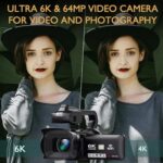 6K Camcorder Video Camera 64MP IR Night Vision Vlogging Camera for YouTube 18X Digital Zoom 4.0 Inch Touch Screen Video Camera with WiFi, Microphone, Remote Control, 64GB SD Card,Stabilizer - Image 3
