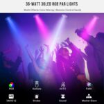 36LEDs Battery Powered Par Lights - RGB 36W Rechargeable Par Stage Lights Sound Activated Remote DMX Control Uplights for Event Wedding Party Church Music DJ Dance Show Stage Lighting 4 Pack - Image 4
