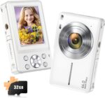 Digital Camera, Jukanur Upgraded Camera for Kids with 32GB Card, 16X Zoom, Point and Shoot Digital Camera with Anti-Shake, Timestamp, Flashlight, Portable Travel Camera for Teens Girls,Boys, White - Image 2