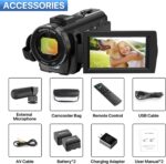Video Camera Camcorder Digital YouTube Vlogging Camera Recorder FHD 1080P 24.0MP 3.0 Inch 270 Degree Rotation Screen 16X Digital Zoom Camcorder with Microphone,Remote Control and 2 Batteries - Image 8