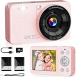 Digital Camera, 4K 64MP, 18X Zoom, Point and Shoot Digital Camera with 64GB SD Card & 2 Batteries, Portable Rechargeable Small Camera for Kids Teens Adult, Pink - Image 2