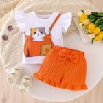 Toddler Girl Clothes Summer Outfits Ruffle Sleeve Cartoon T-Shirt Tops Casual Bow Pocket Shorts 12 Months-4 Years Old - Image 3
