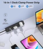 40W Fast Charging Station,Desk Clamp Power Strip 20W USB C,8 Outlets,8 USB Ports,4 USB C and 4 USB A, Office Furniture Nightstand Edge Mount Surge Protector, 14AWG Cord, Fits 1.9" Tabletop Edge - Image 3