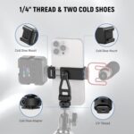 Neewer Metal Phone Tripod Mount with Cold Shoes, 1/4" Thread, 180° Tilt, 360° Rotation, Adjustable Phone Clamp Metal Phone Holder Compatible with iPhone 16 15 Pro Max S24 Ultra Camera Cage, GA010 - Image 6