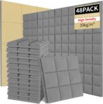 Acoustic Foam Panels, 12X12X2 Inches Self-adhesive Mushroom-Shaped Design High Density Sound-Absorbing and Noise-Canceling Block Cotton for Studio Recording, Office,Home (Gray, 48PCS) - Image 2