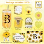 Sunflower Personalized Gifts for Women,12pcs Sunflower Initial Gifts,Initial Glass Cup,Monogrammed Gifts for Women,Birthday Gifts for Women,Sunshine Get Well Gifts for Women,Mom-B - Image 3