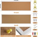 12'' x 36'' Cork Bulletin Board Framed Large Wall Mounted Corkboard with Installation Kit, Push Pins for Home and Office Decor, School Message or Vision Background(White) - Image 3