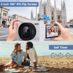 Digital Camera 4K for Photography, 50MP Vlogging Camera for YouTube Video with Flash and 3" 180° Flip Screen, 18X Digital Zoom Compact Travel Cameras with 64GB TF Card for Teens Beginner (White) - Image 6