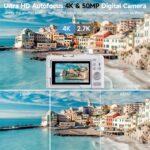 Digital Camera 4K for Photography, 50MP Vlogging Camera for YouTube Video with Flash and 3" 180° Flip Screen, 18X Digital Zoom Compact Travel Cameras with 64GB TF Card for Teens Beginner (White) - Image 3
